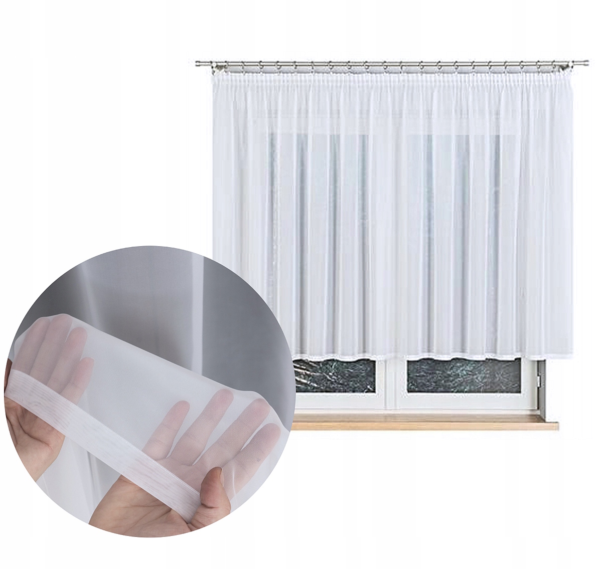 FIRANA GOTOWA WOAL BIAŁA ZASŁONA na TAŚMIE TUNEL ŻABKI DO POKOJU 200x80 cm