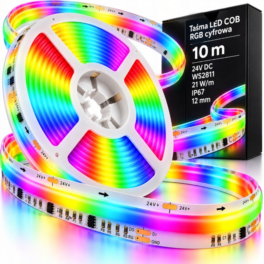Led pásek Rgb Cob digitální 10 m IP67 vodotěsný 24V 21W/m čip WS2811