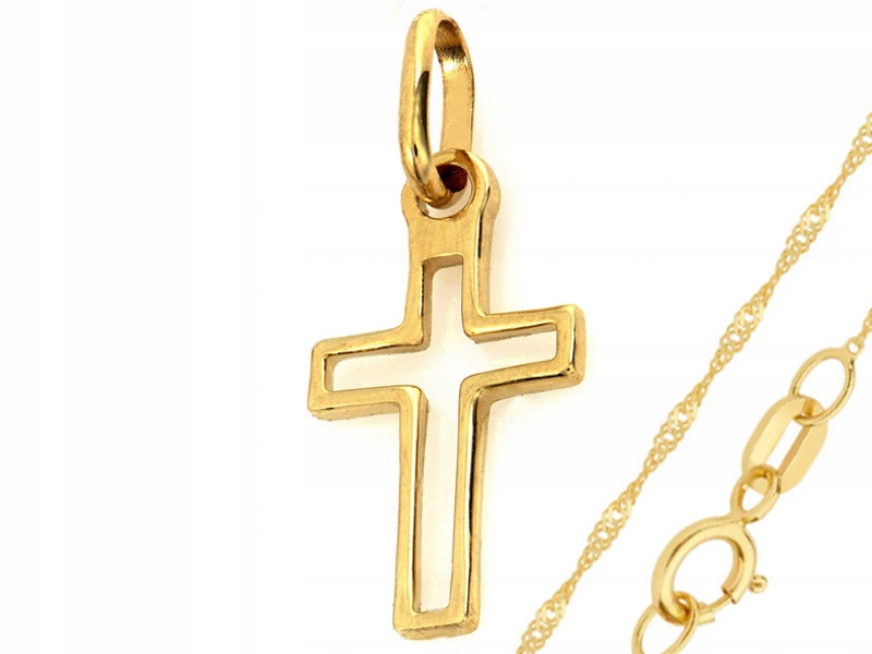 Zlatý komplet 585 řetízek a křížek rámeček bez kamenů dárek k svatému přijímání