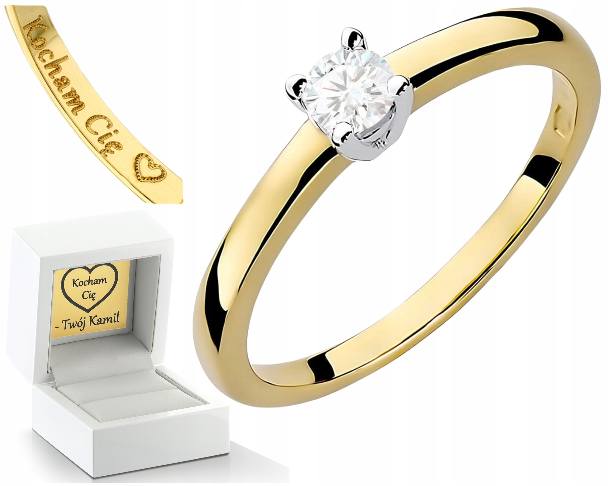 Klasický Zlatý Prstýnek S Diamantem Lab 0,20 Ct Obchod Gravírování