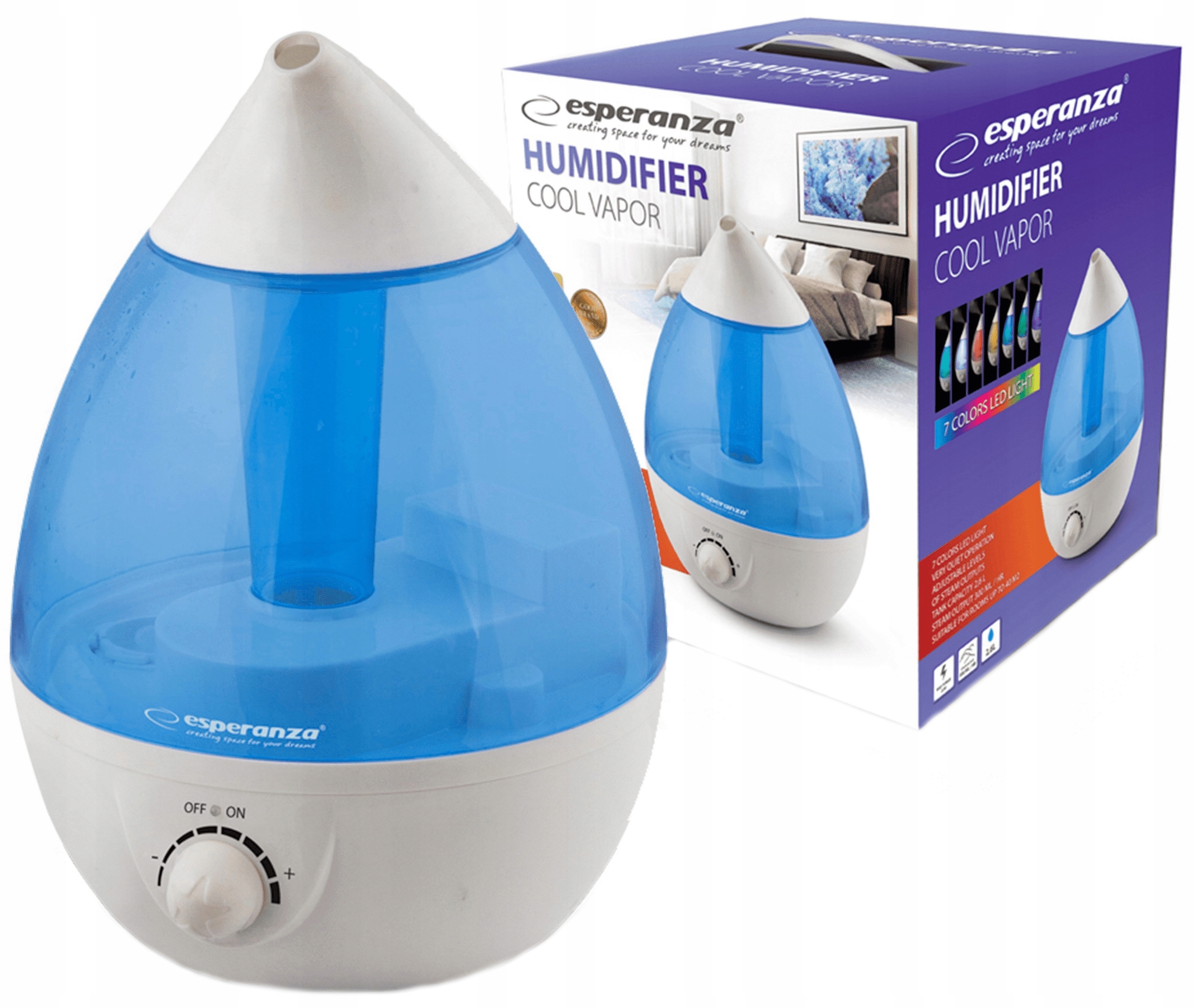 

Nawilżacz powietrza Vapor 2.6L 7 kolorów Led