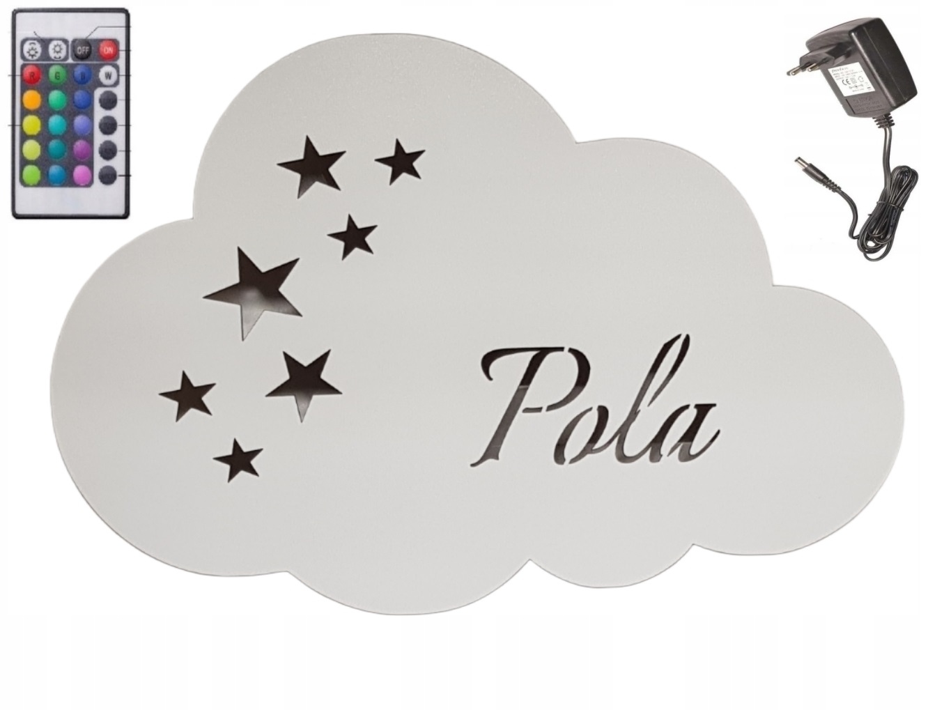 Lampka nocna LED RGB CHMURKA z imieniem, sieciowe gwiazdki PILOT KOLORY