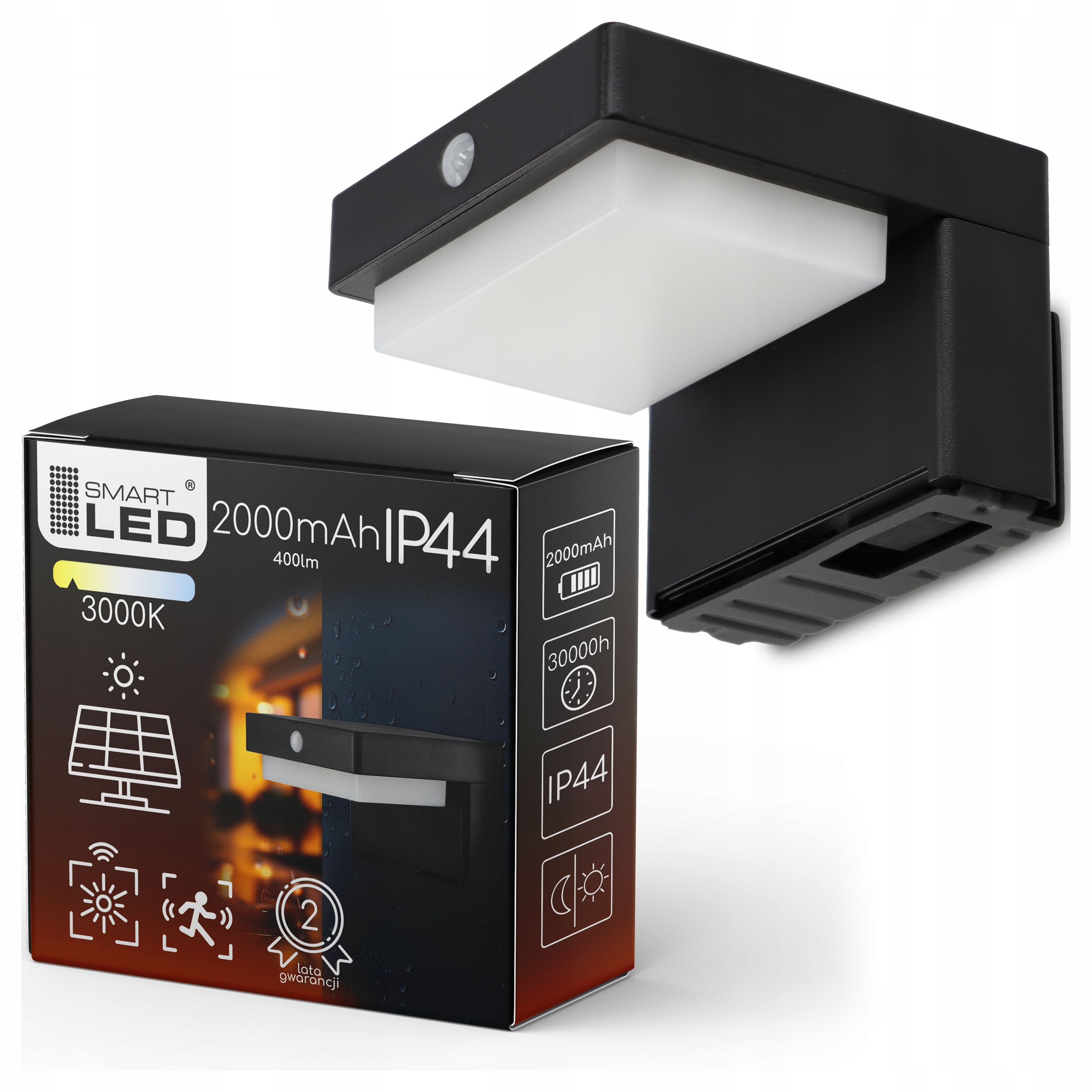 Lampa Solarna Ogrodowa LED Kinkiet Elewacyjny Czujnik Zmierzchu PREMIUM