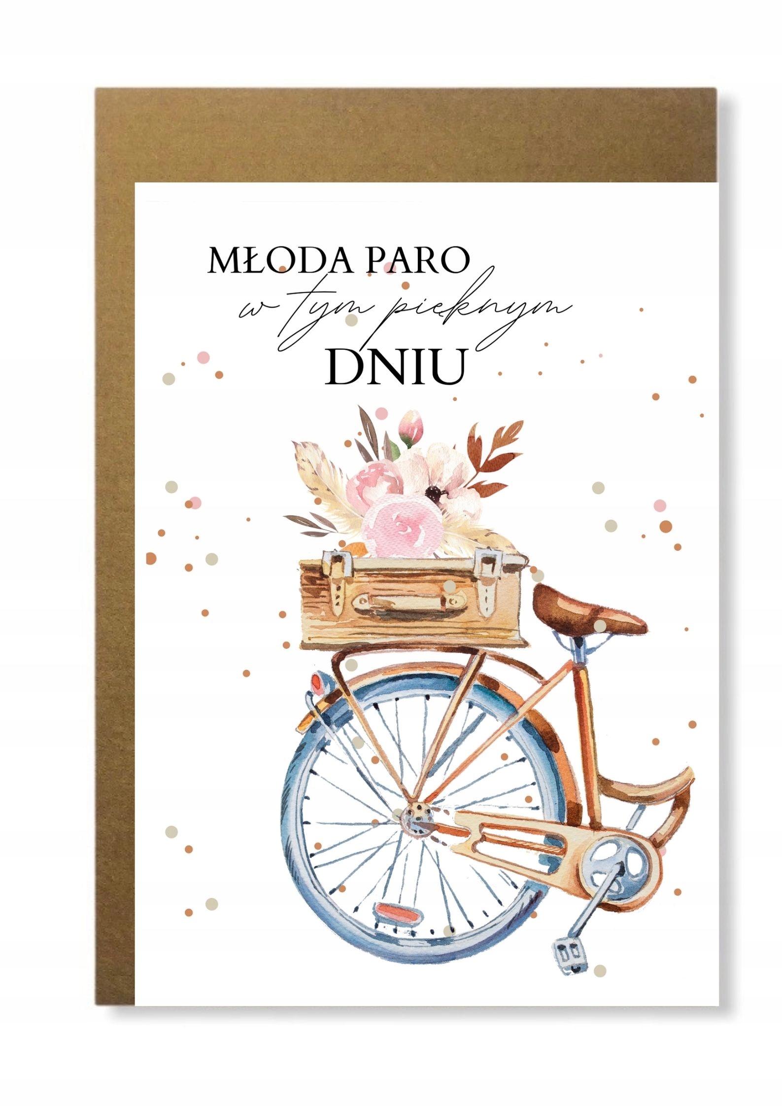 Kartka ślubna boho z rowerem vintage