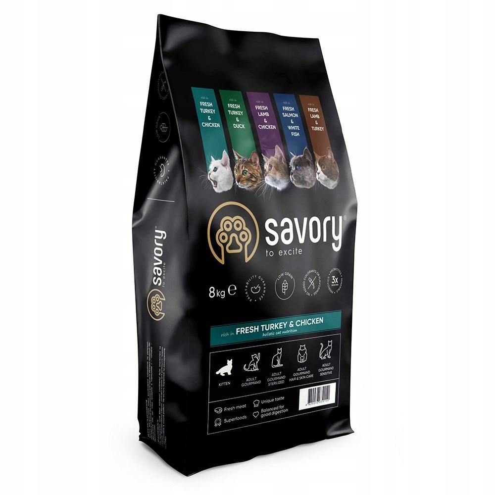 Levně Savory Premium suché krmivo pro kočky Junior Kitten s kuřetem krůta 8 kg