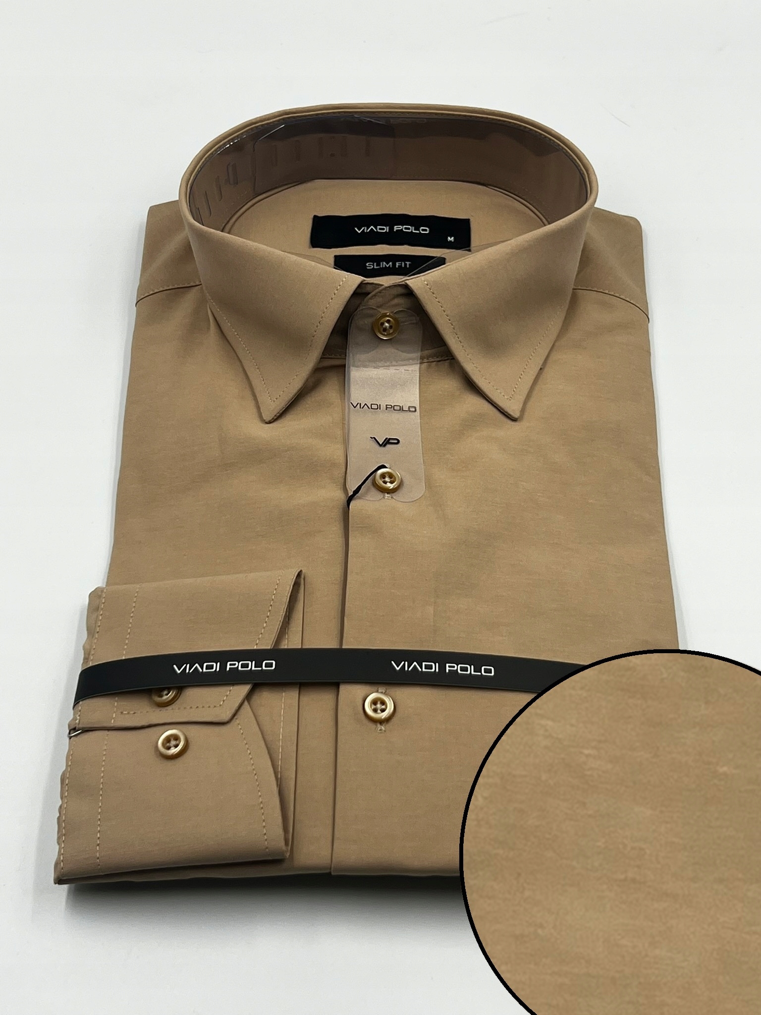 Pánská košile Viadi Polo Cappuccino Slim Dlouhý rukáv vel. XXL Bavlna 60%