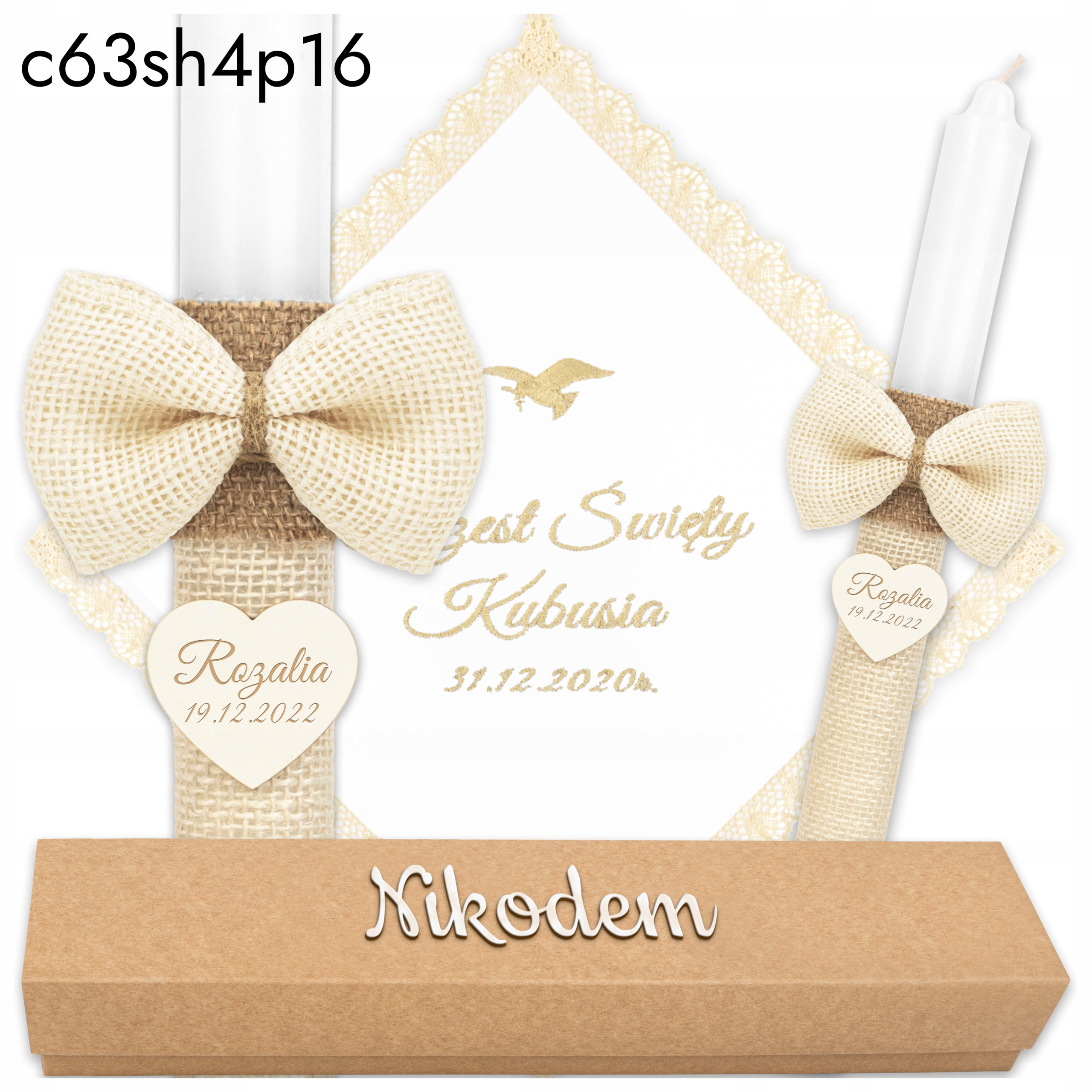 SZATKA I ŚWIECA DO CHRZTU BIAŁA SZATKA HAFTOWANA NA CHRZEST PUDEŁKO BOHO + Okazje chrzest