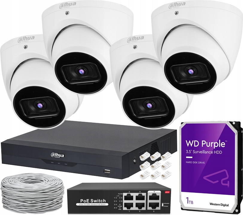 Sada na monitorovanie Ip 4x IPC-HDW3541EM Dahua WizSense PoE Silný Ir 30 m Aplikácia