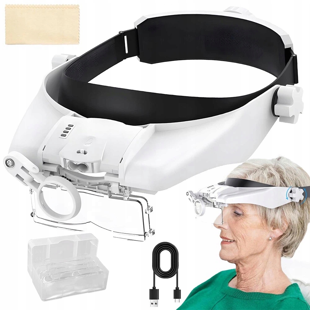 OKULARY POWIĘKSZAJĄCE Z OŚWIETLENIEM LED, LUPA NAGŁOWNA Z 5 SOCZEWKAMI