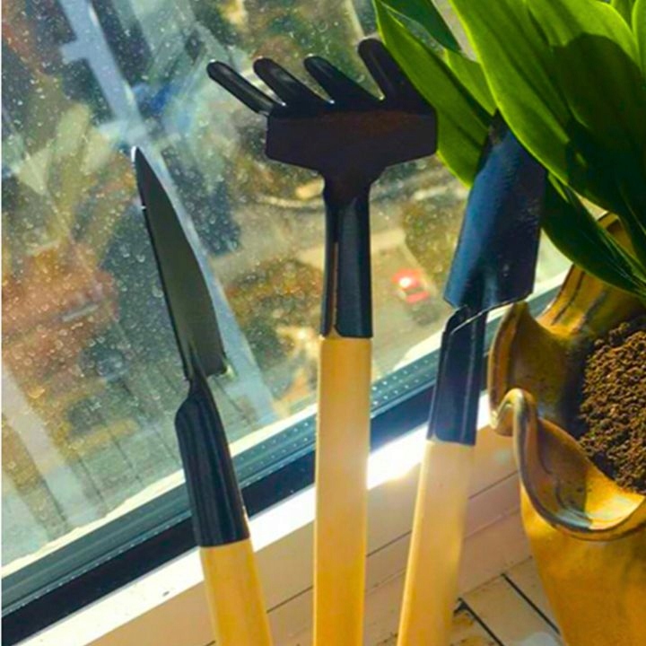 ZESTAW NARZĘDZI OGRODOWYCH ŁOPATKA GRABKI DO ROŚLIN DONICZEK BALKONU KWIATY Materiał uchwytu drewno