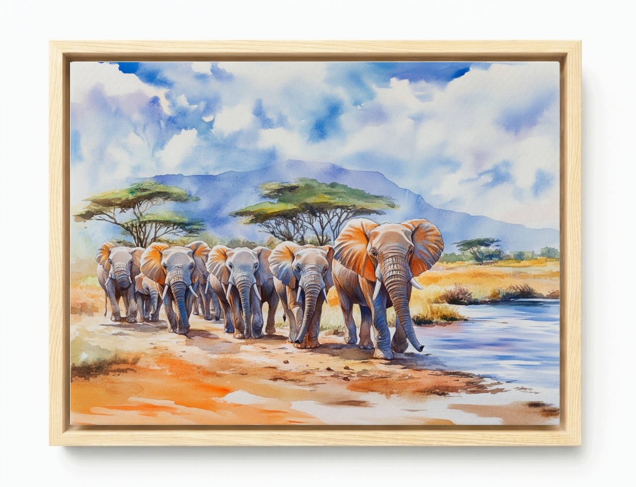 Obraz Rám American Box Fauna Afrika Indie Slon Sloni Stádo Rodina 100x75