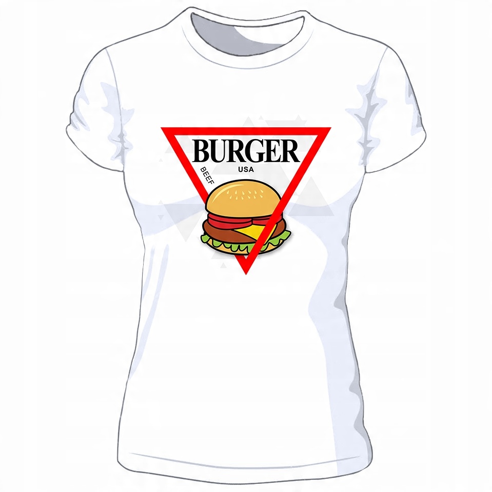 

Damska biała koszulka Jedzenie Burger r.L
