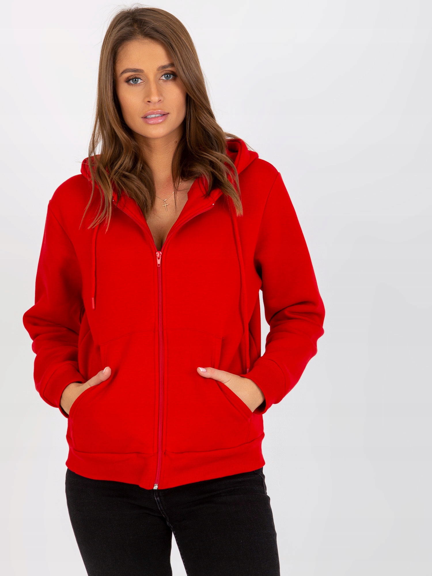 Bluza rozpinana z Kapturem i kieszeniami bawełniana F89 red S/m