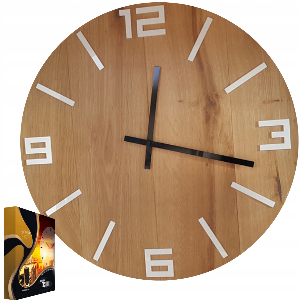 Nástenné drevené dubové hodiny Arabic Wood White Wsk čierne