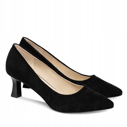 Brilu Polskie Klasyczne Zamszowe Szpilki Na Niskim Obcasie Carry Czarne 40