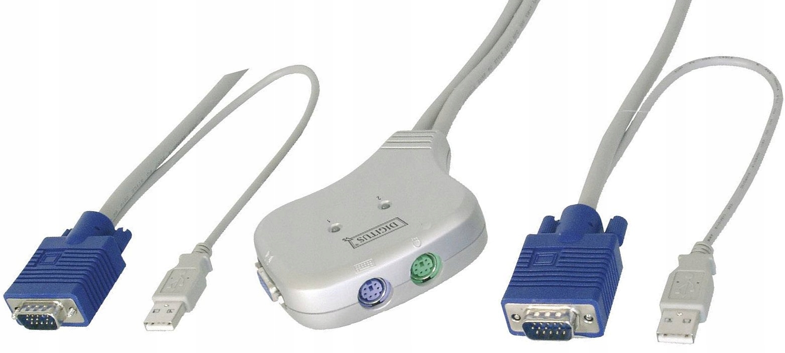Mini Przełącznik/KVM VGA 1920x1440p, 2xPS2/USB, zespolone kable 1,2m