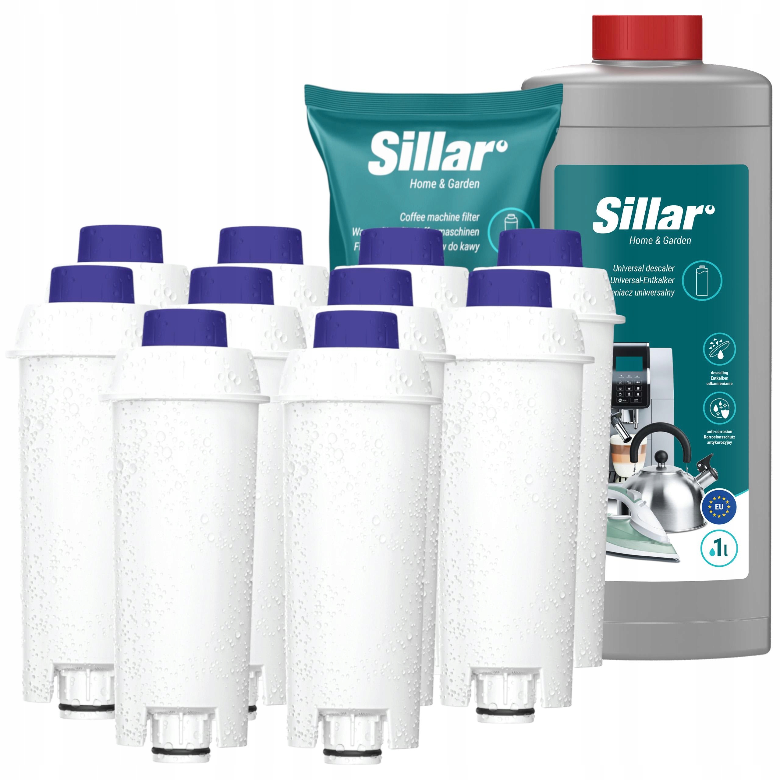 Sillar odvápňovač pro kávovar 1 l 10 x vodní filtr pro kávovar Delonghi