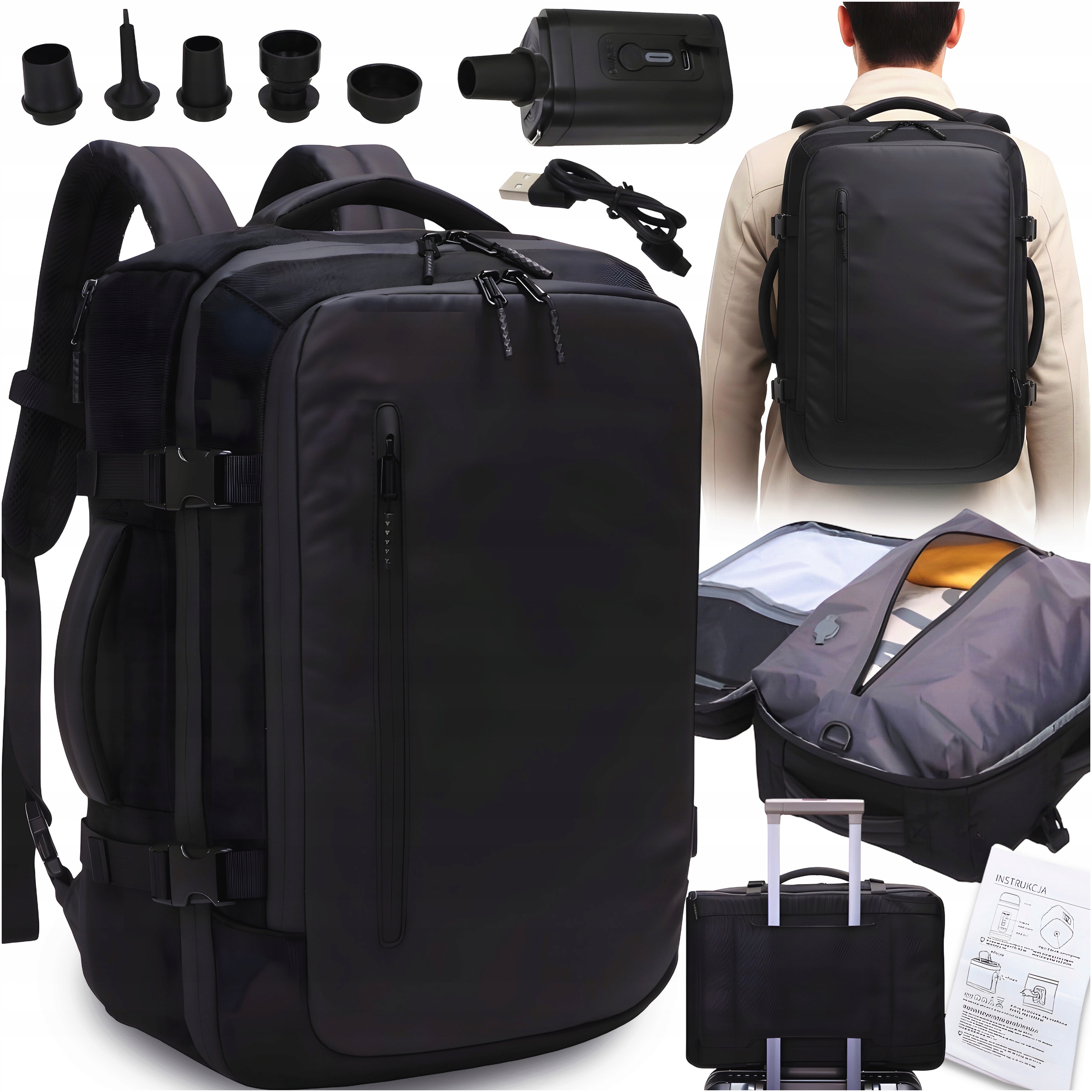 Plecak Podróżny Wodoodporny Próżniowy Kompresyjny Pojemny Z Pompką 46x32x15