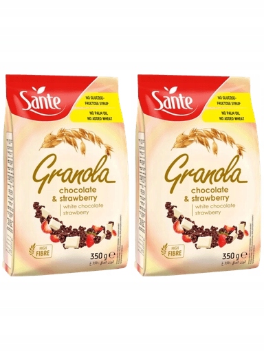 Levně 3x Sante Granola Bílá Čokoláda Jahody Vláknina Palmového oleje 2x350 g