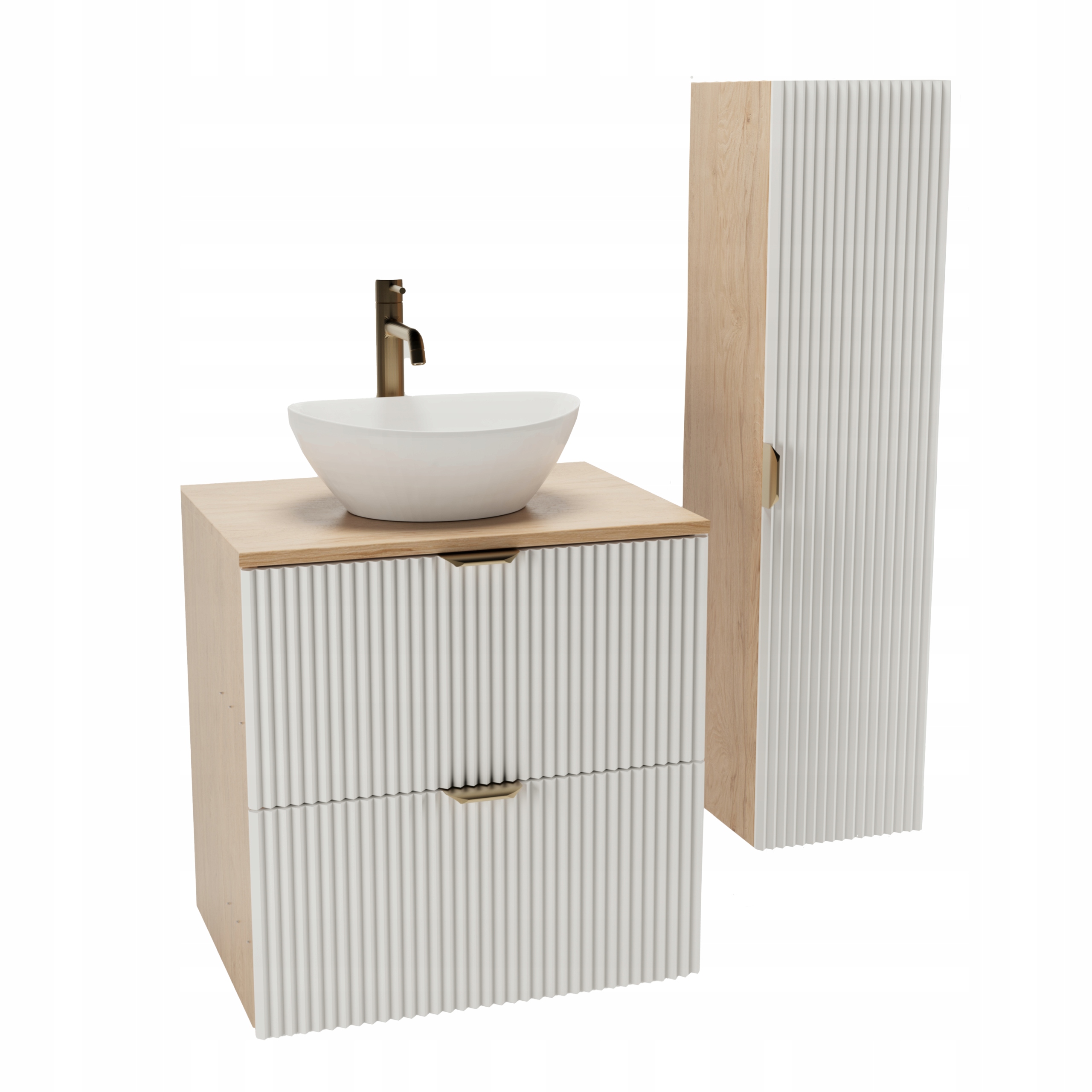 Koupelnová sada: skříňka 60 cm a sloupek Bílý/ořech Willy