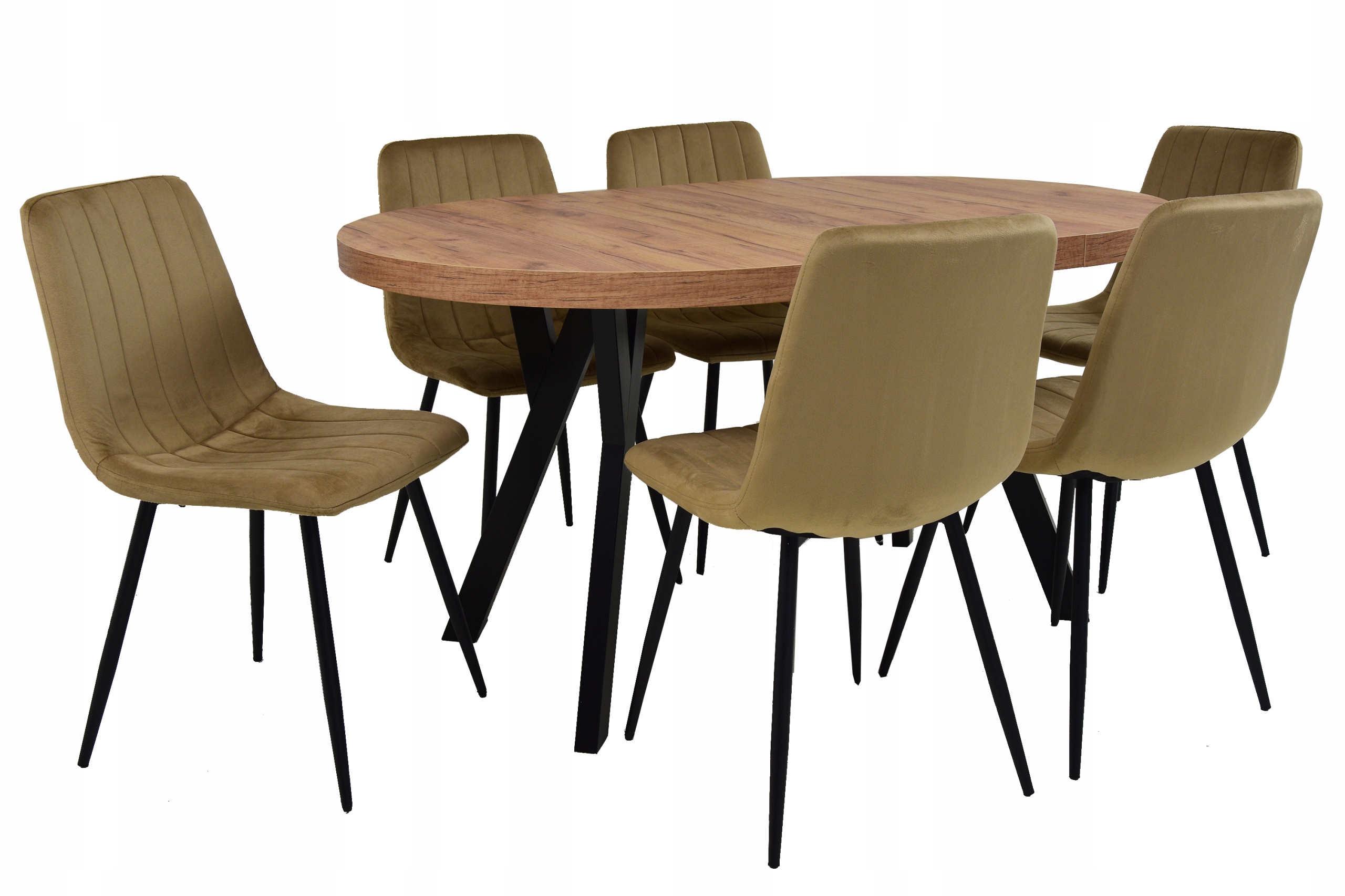 Stół okrągły Rozkładany 100/200 cm Craft i 6 krzeseł Lava brązowy welur