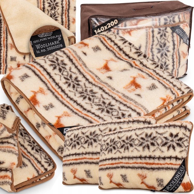 Posteľná Bielizeň 4-dielna Prikrývka Podložka 100 % Merynos Teplá 140x200