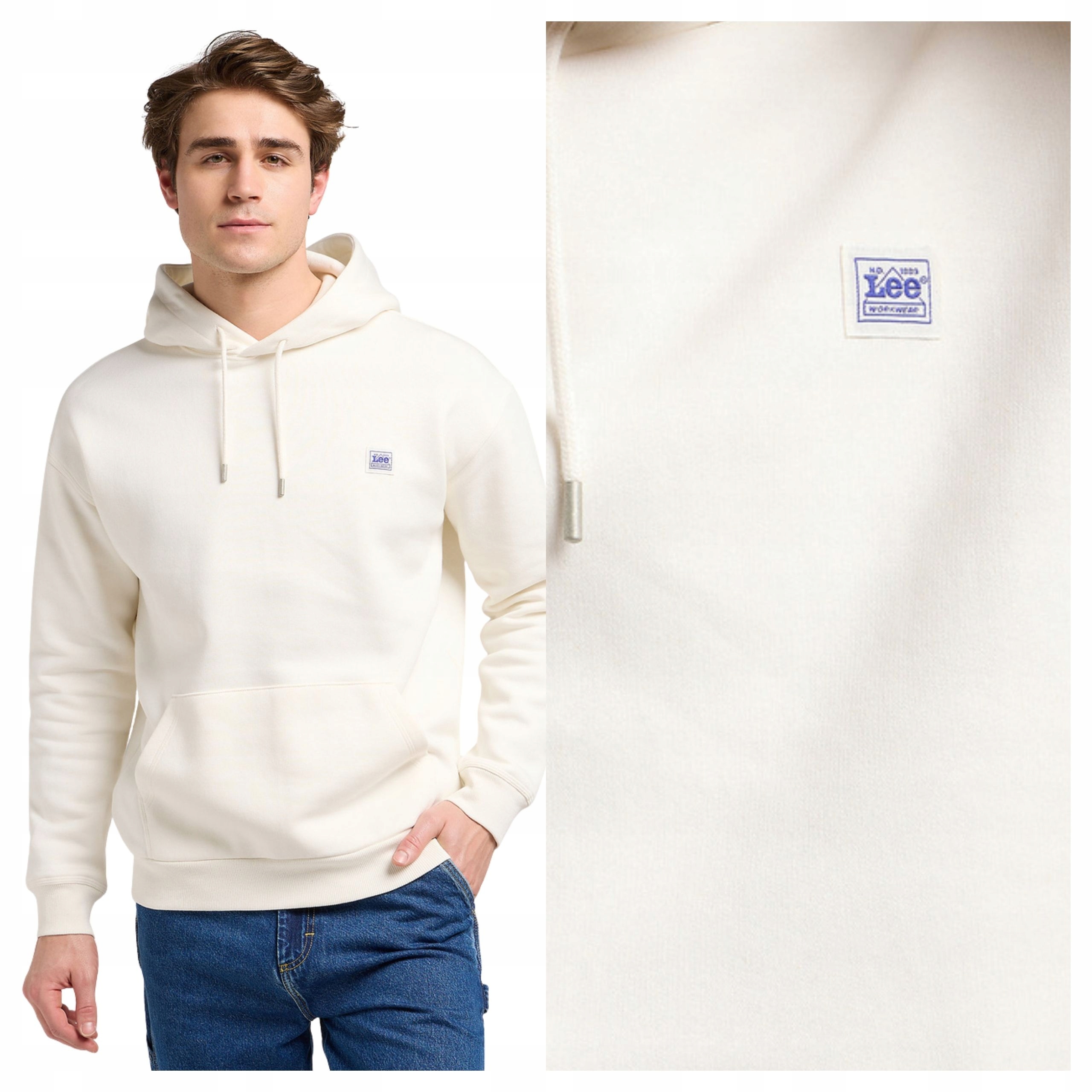 Pánská Mikina Lee Ww Hoodie S Kapucí Bílá Bavlněná Regular XXL