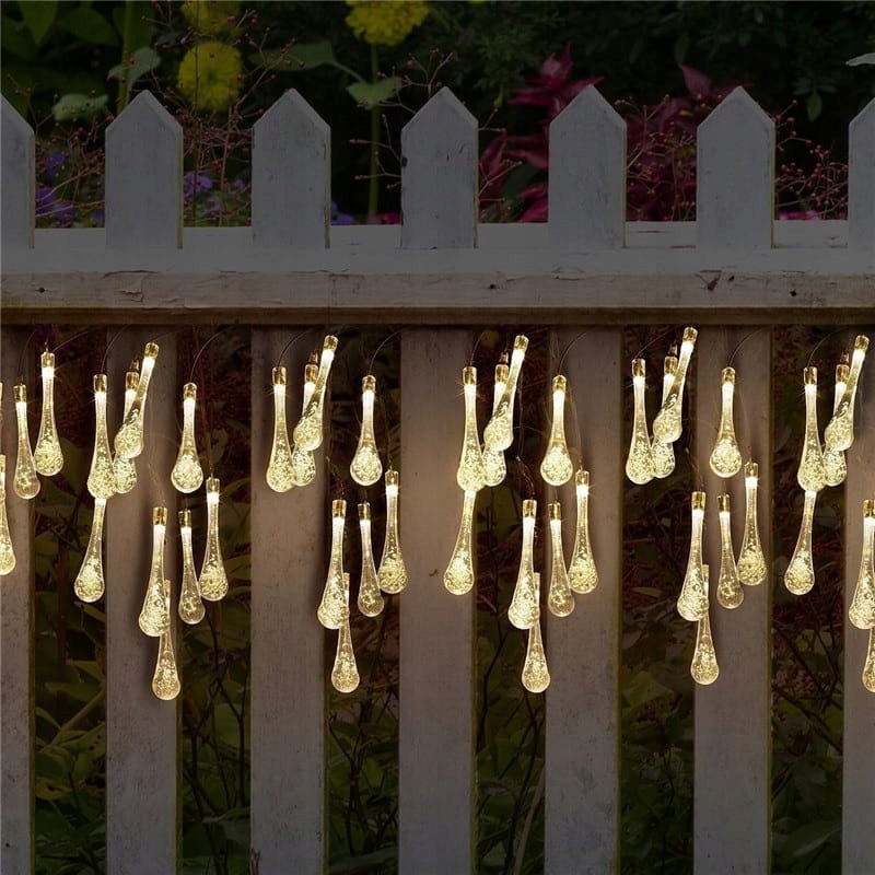 GIRLANDA OGRODOWA LAMPKI GIRLANDA SOLARNA 40 LED 6,5M CIEPŁE WISZACE SOPLE Średnica kuli 2 cm