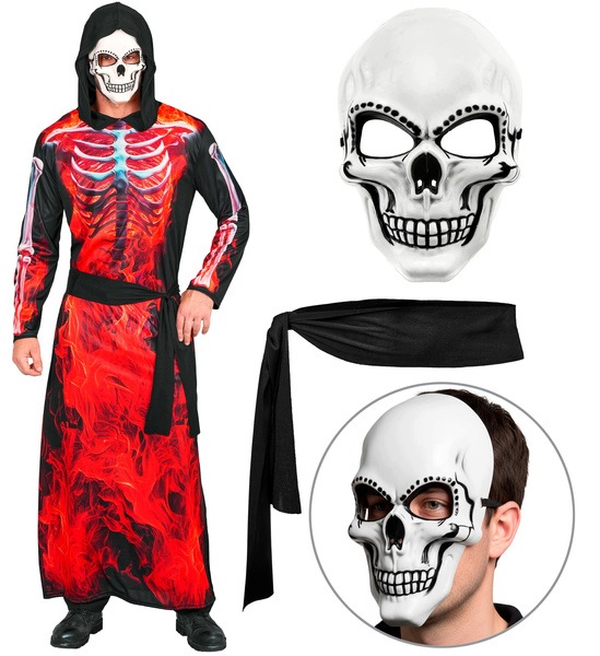 Kostým Hořící Smrt Kostlivec Smrt Sklizeň Červený Halloween L