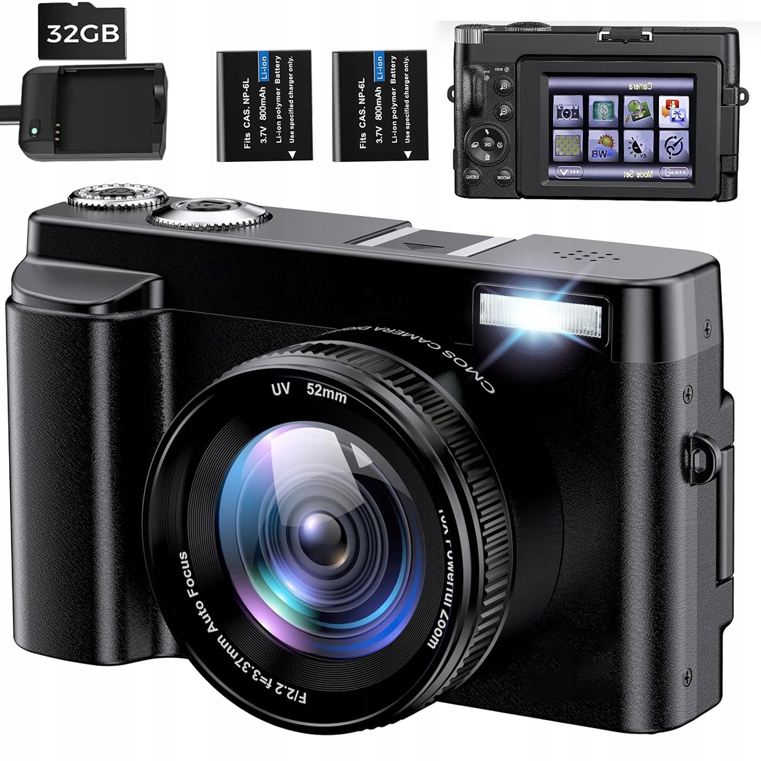 Digitální Fotoaparát S 180° Obrazovkou Pro Nahrávání A Streamování Hdmi Webcam 4K 48MP