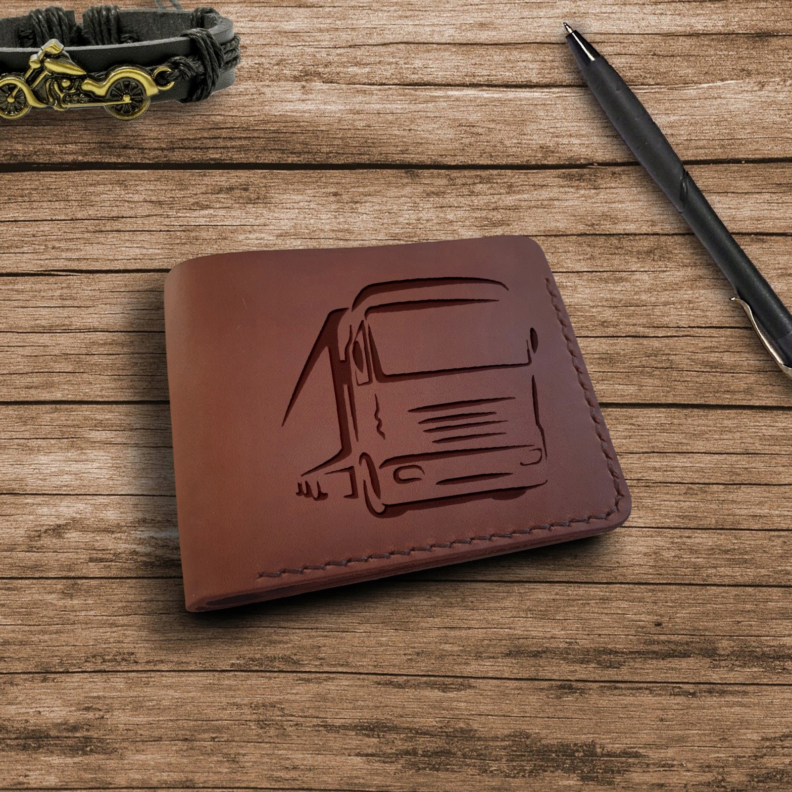 dárek pro řidiče tira kamionu Kožená peněženka s gravírováním handmade