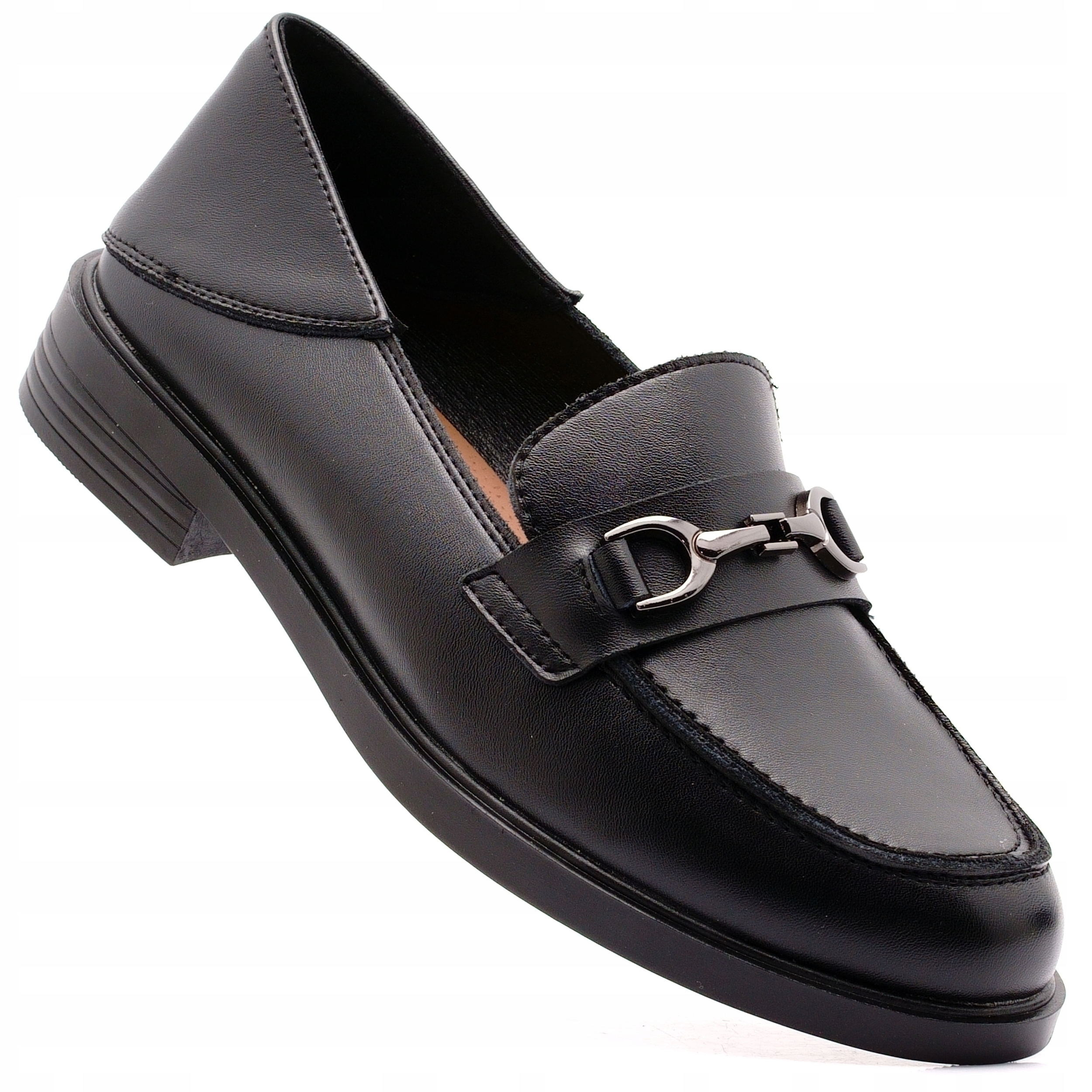 Vinceza Buty Damskie Mokasyny Czarne Półbuty Lordsy Skórzane 18117 37