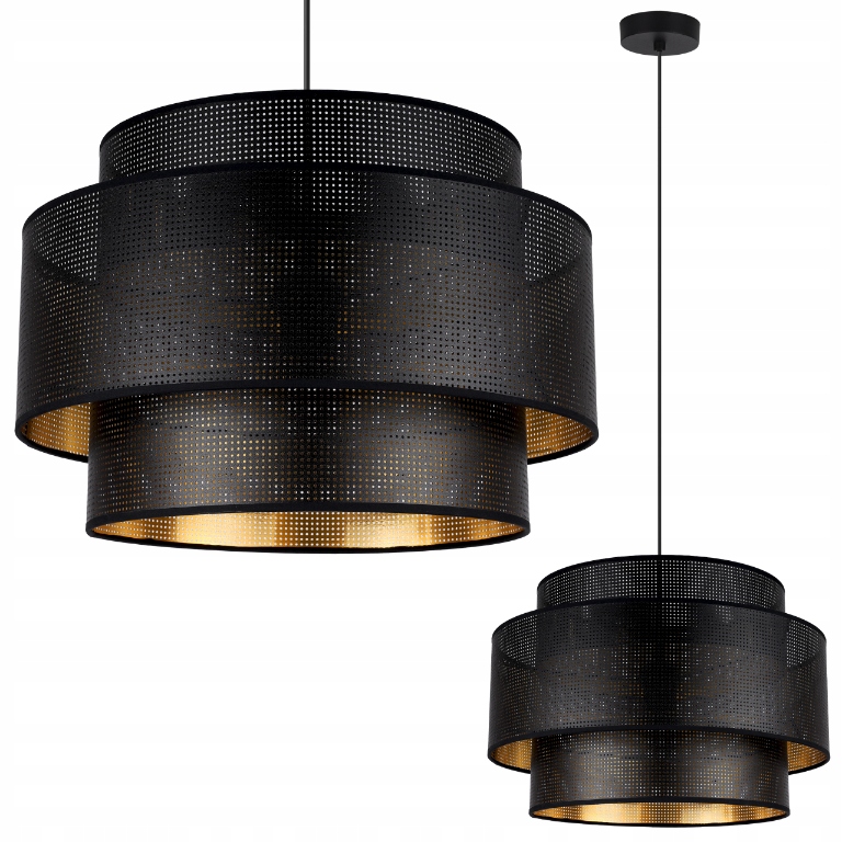 Závesná Stropná Lampa Luster Veľký Dvojitý Tienidlo Čierny Zlatý Okrúhly