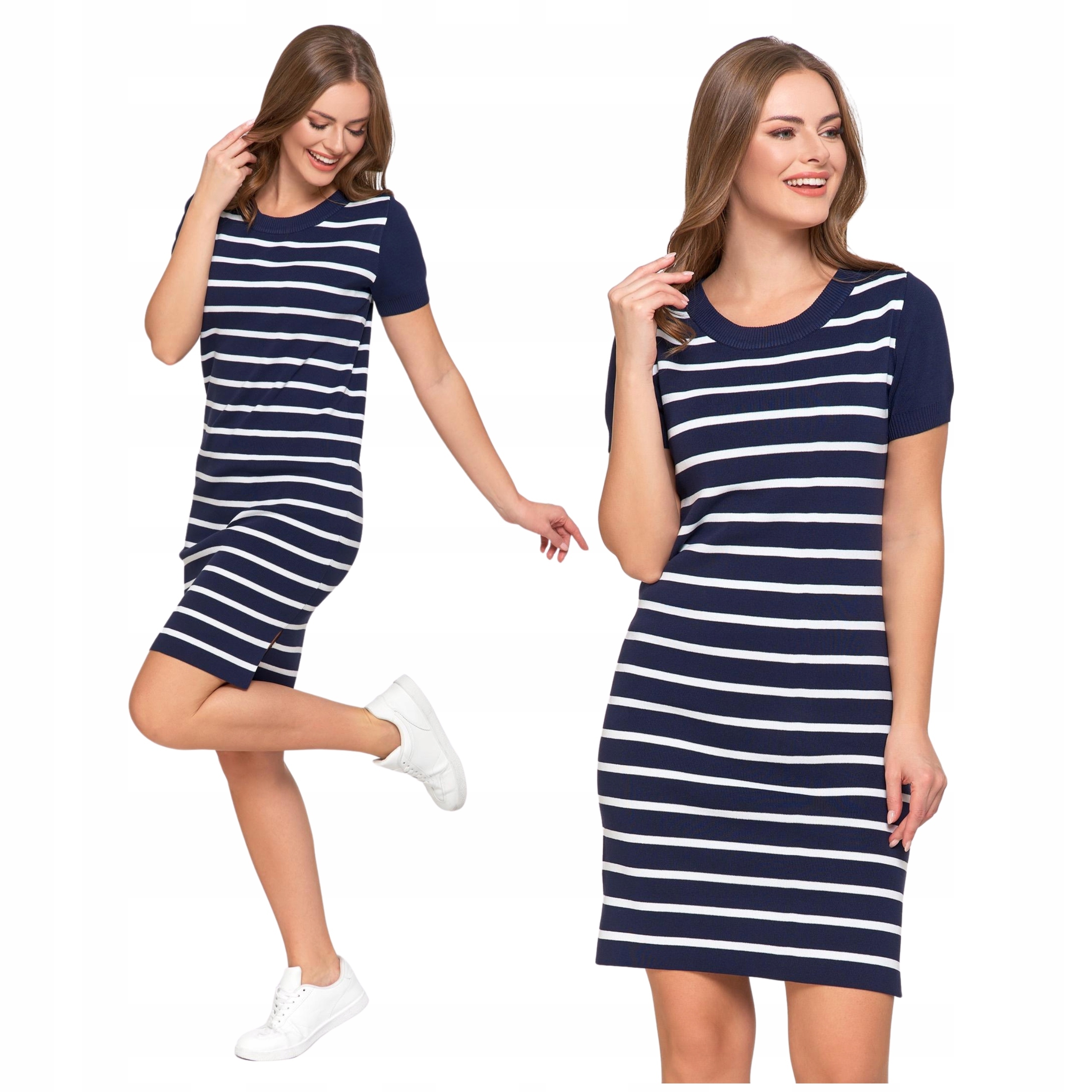 Šaty s pruhy Pletená svetrová s krátkým rukávem Moraj XXL