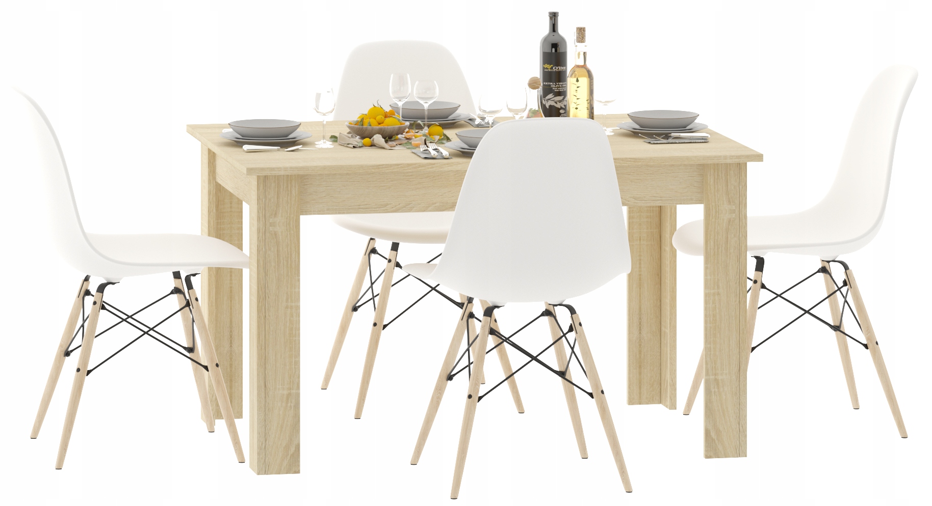 Stół 120x80 Dąb Sonoma z 4 Krzesłami Do Kuchni Jadalni Salonu Loft