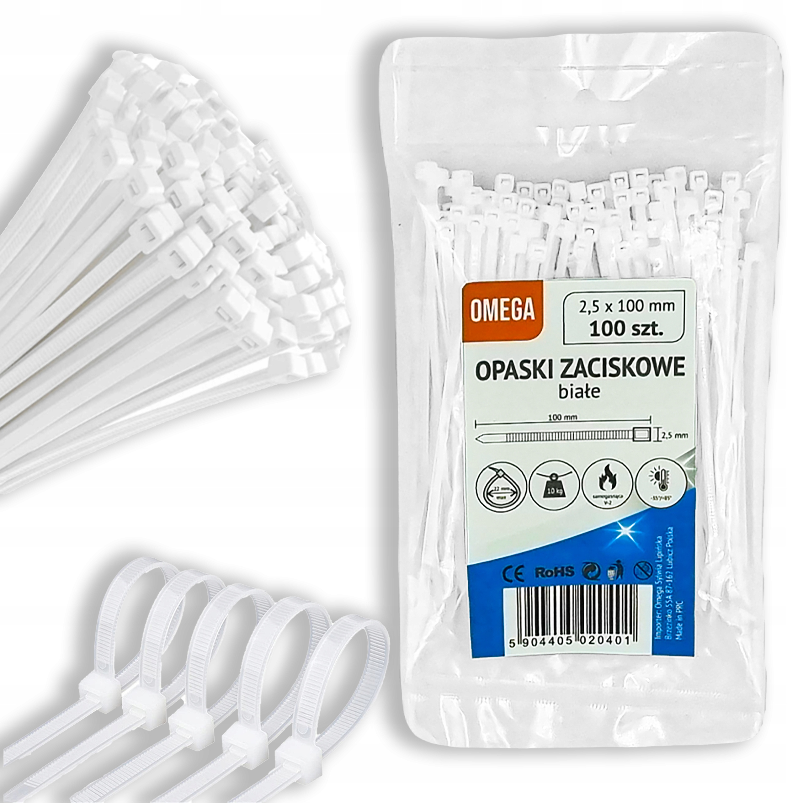 OPASKI TRYTKI ZACISKOWE KABLOWE BIAŁE 2,5X100