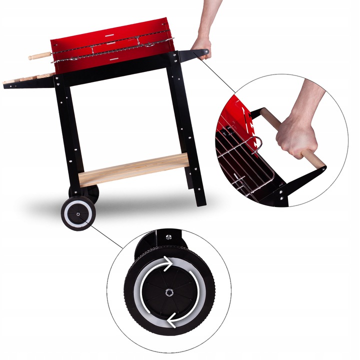GRILL OGRODOWY WĘGLOWY PRZENOŚNY RUSZT KÓŁKA Głębokość grilla 40.5 cm