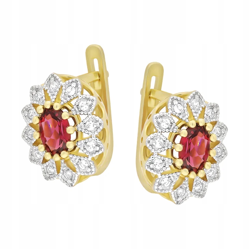 dámské náušnice ze zlata 585, elegantní rodolit a diamanty, ideální dárek