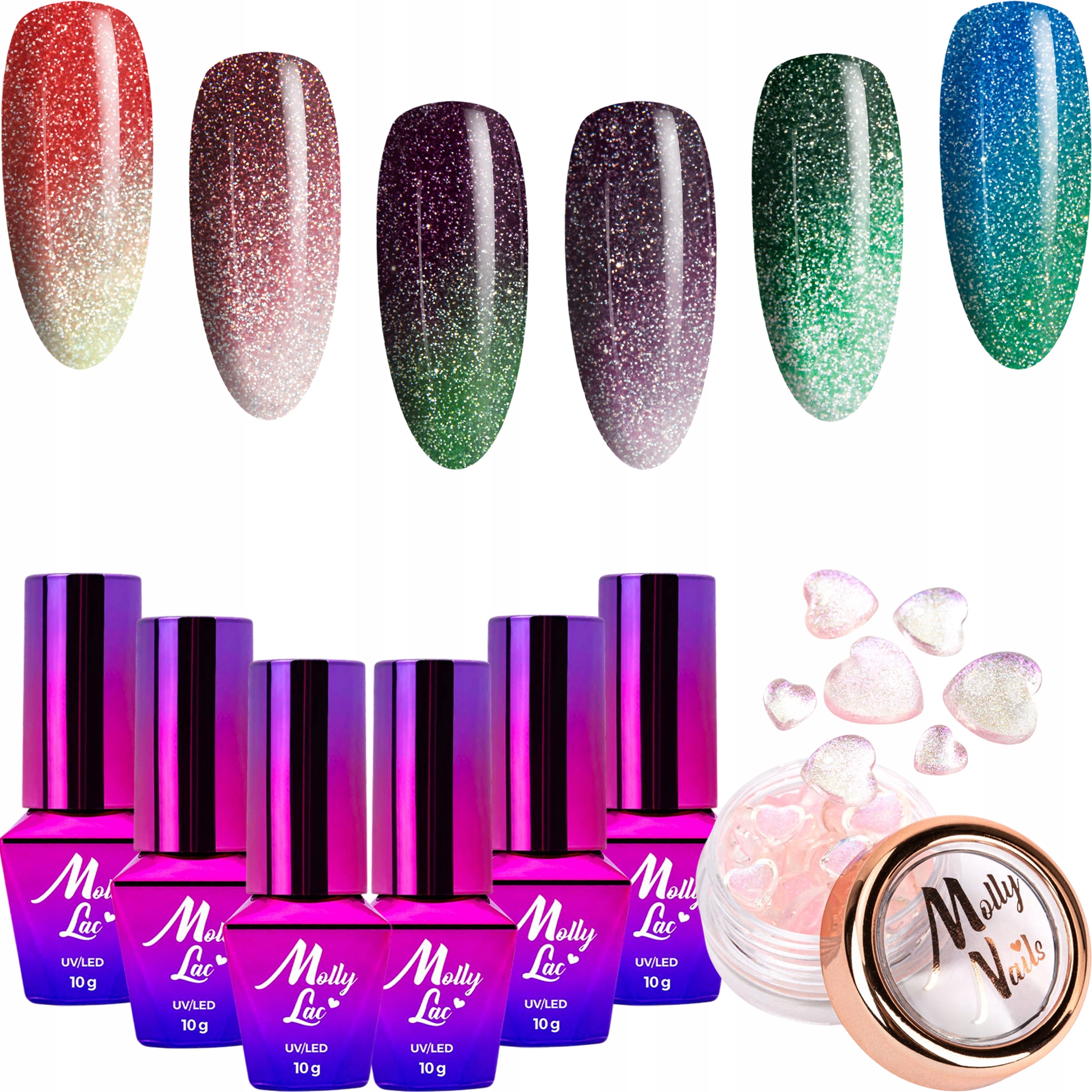 6x Hybridní lak Mollylac Thermo 10g Set Jarní Ozdoby Srdíčka