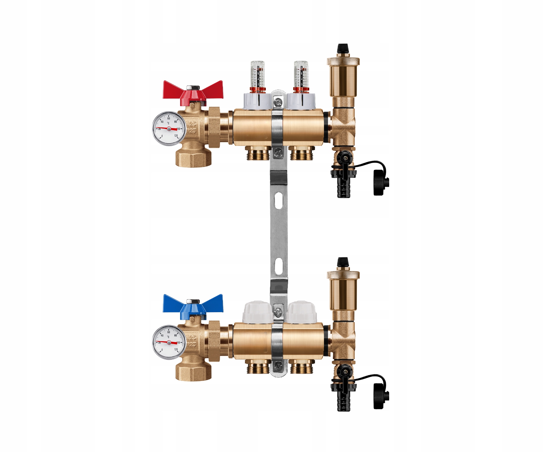 Rozdělovač Podlahy 2 Okruhy Úhlový Kulový Ventil Teploměr Pex
