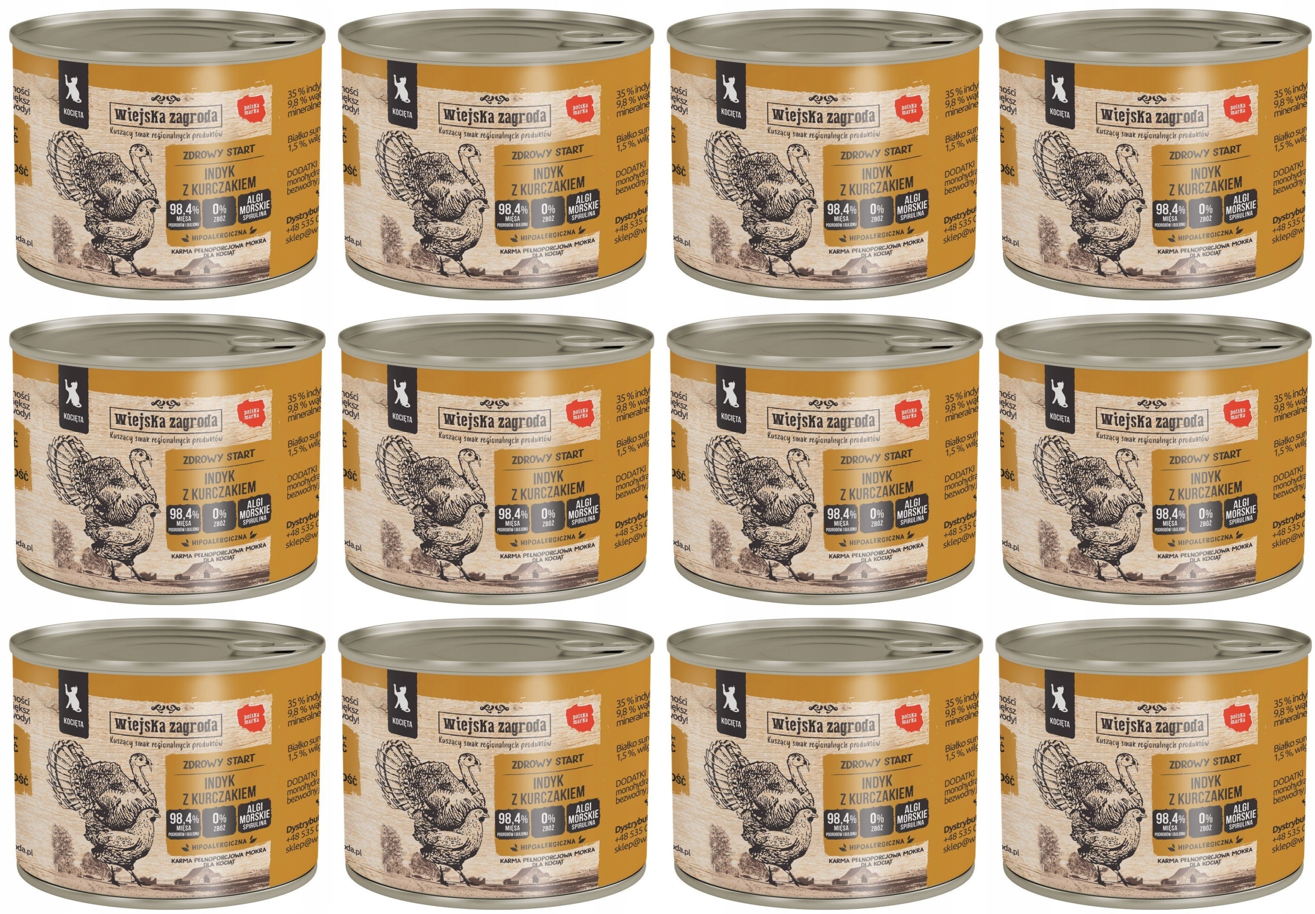 Levně Wiejska Zagroda Kočka Krůta s kuřecím masem 12 plechovek 200 g