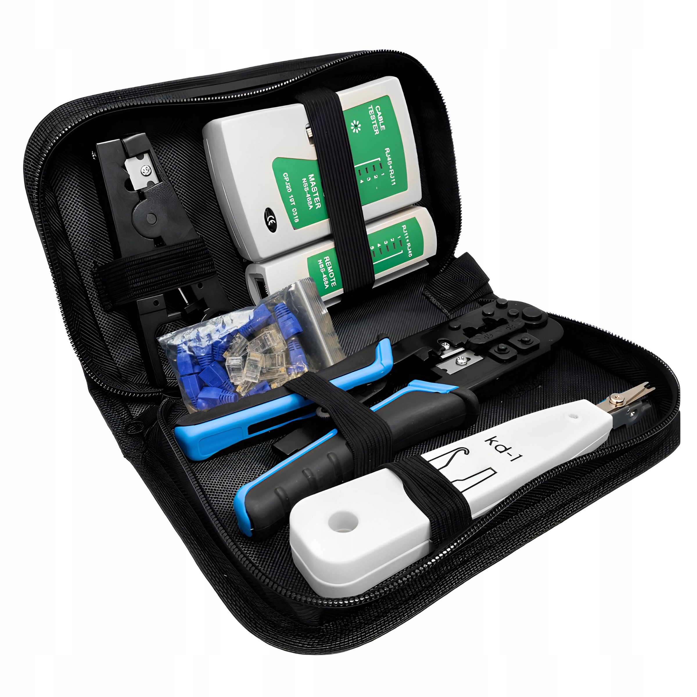 TESTER SIECIOWY ZACISKARKA STRIPPER WCISKACZ RJ45 WTYKI ZESTAW ETUI Producent Retoo