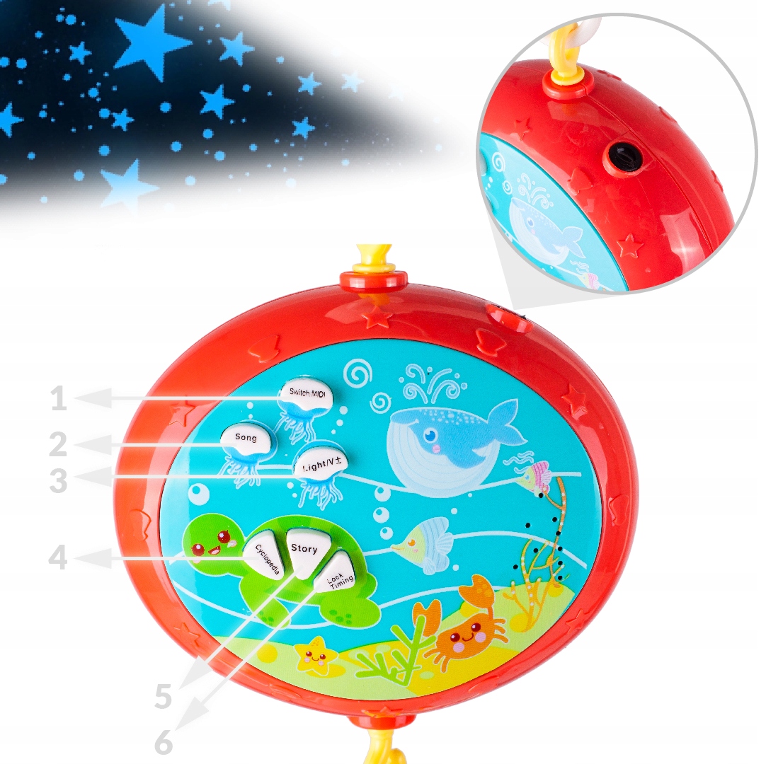 KARUZELKA DO ŁÓŻECZKA Z PROJEKTOREM I PILOTEM Baterie 3xAA