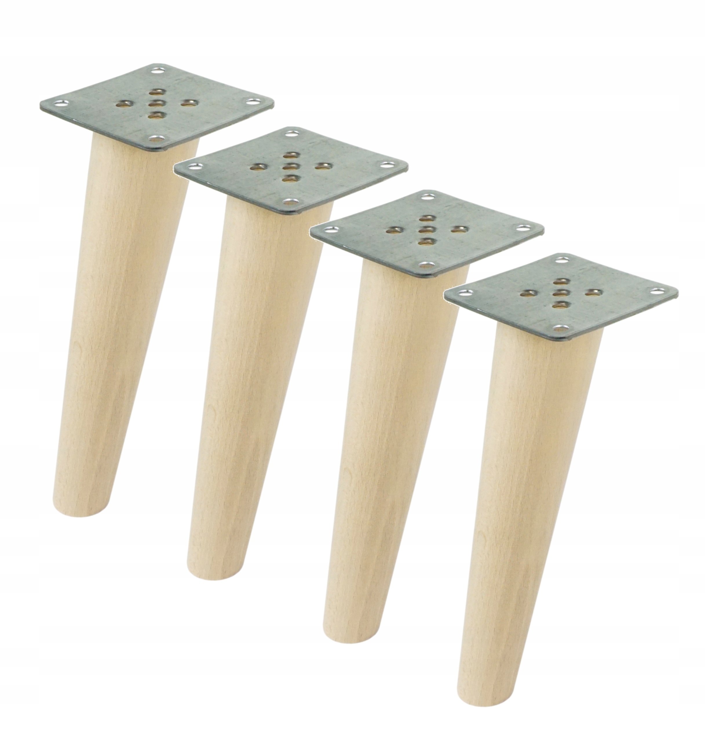 

4x noga drewniana buk skośna 18cm blachy montażowe