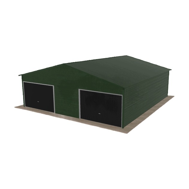 Plechová garáž 8x8.5 m, dvoupolohová, dvouspádová, zelená