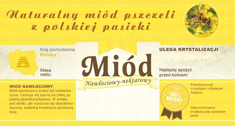 

Etykiety z banderolą na miód nawłociowy