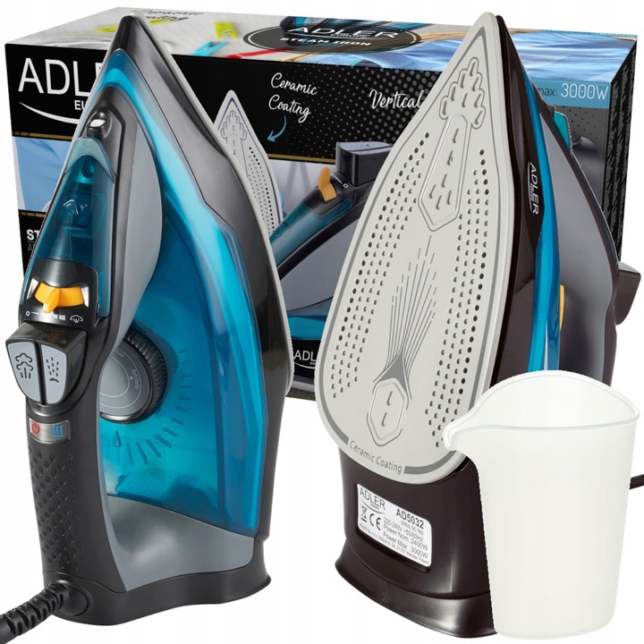 Żelazko Parowe 3000W AD5032 – 5 Funkcji, Ceramiczna Stopa, Samoczyszczące