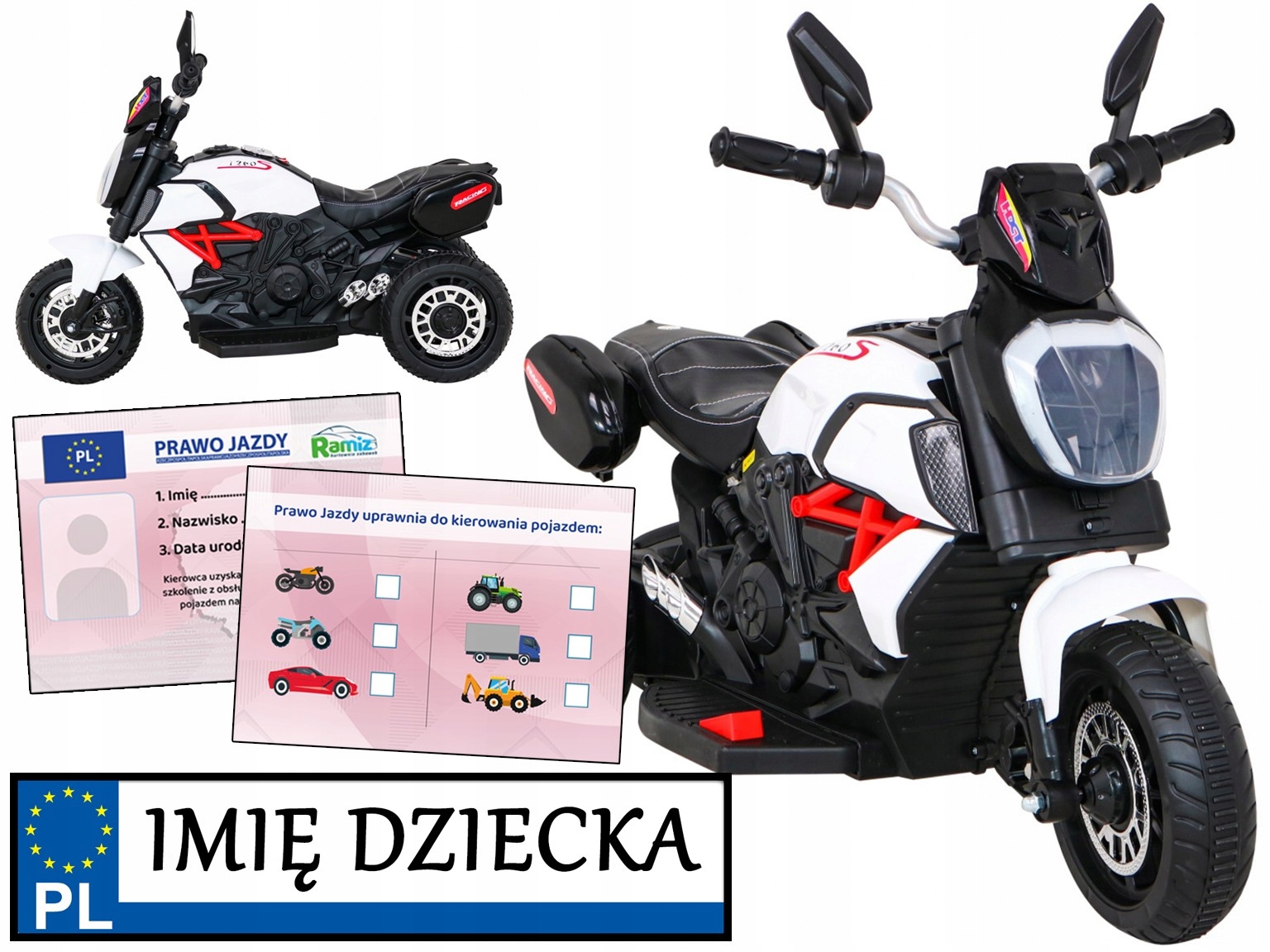 stabilny Motor dla dzieci Fast Tourist melodyjki Prawo Jazdy tablica imię