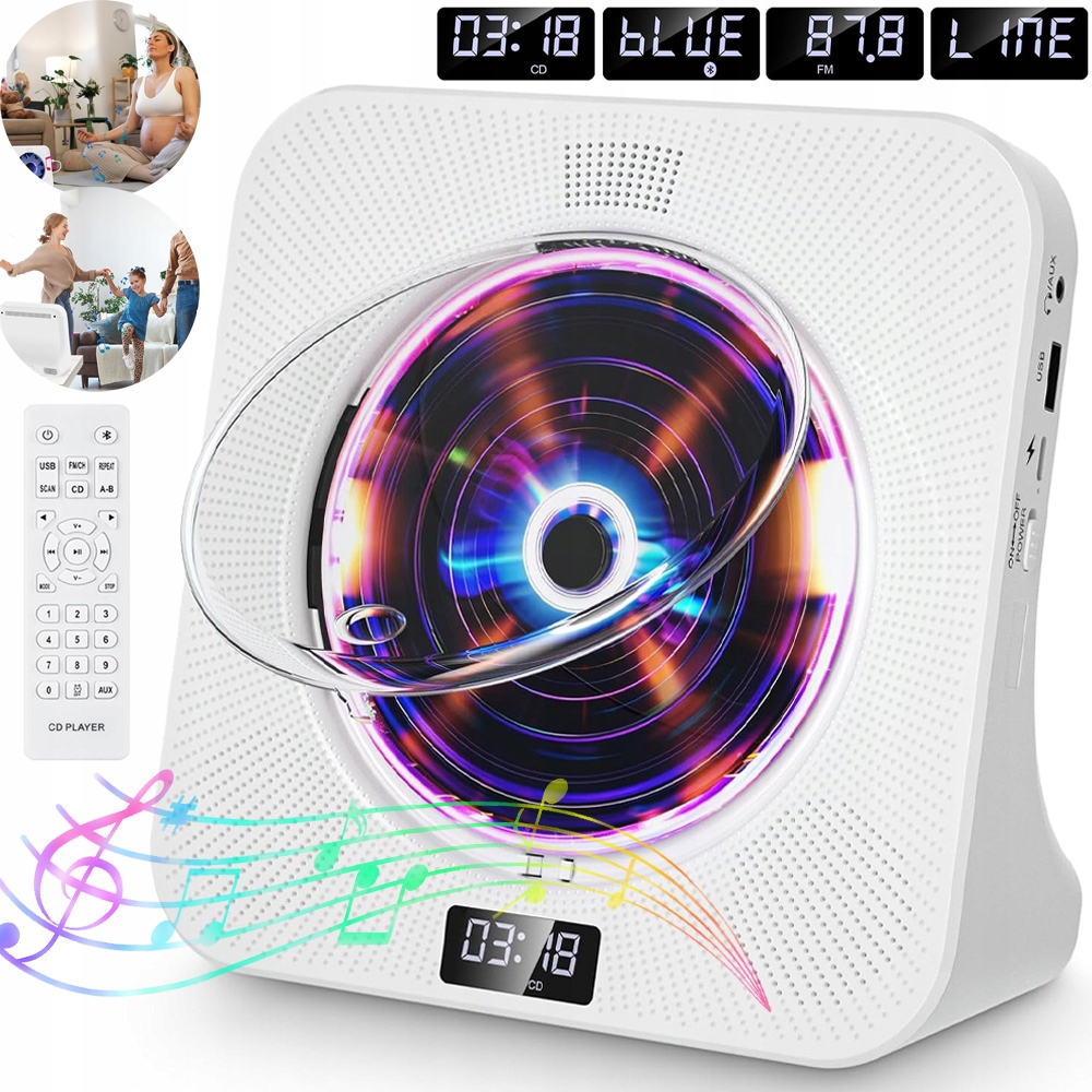 Přenosný CD Přehrávač Bluetooth Reproduktor Rádio Aux Fm Hifi Usb LCD Dárek