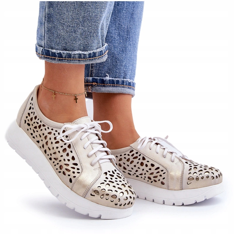 Dámské Kožené Polobotky Ažurové 2821 Zlaté 36